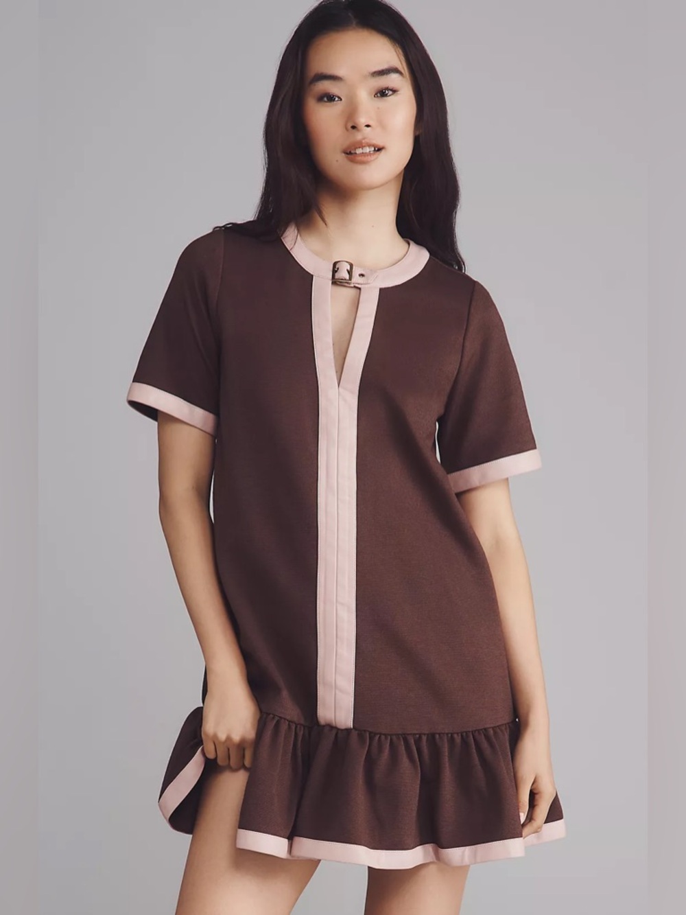 Anthropologie Maeve Colorblock Leather-Trim Drop-Waist Mini Dress